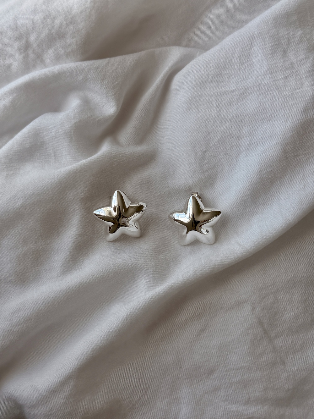 Puffy Star Earrings - Silver Plated